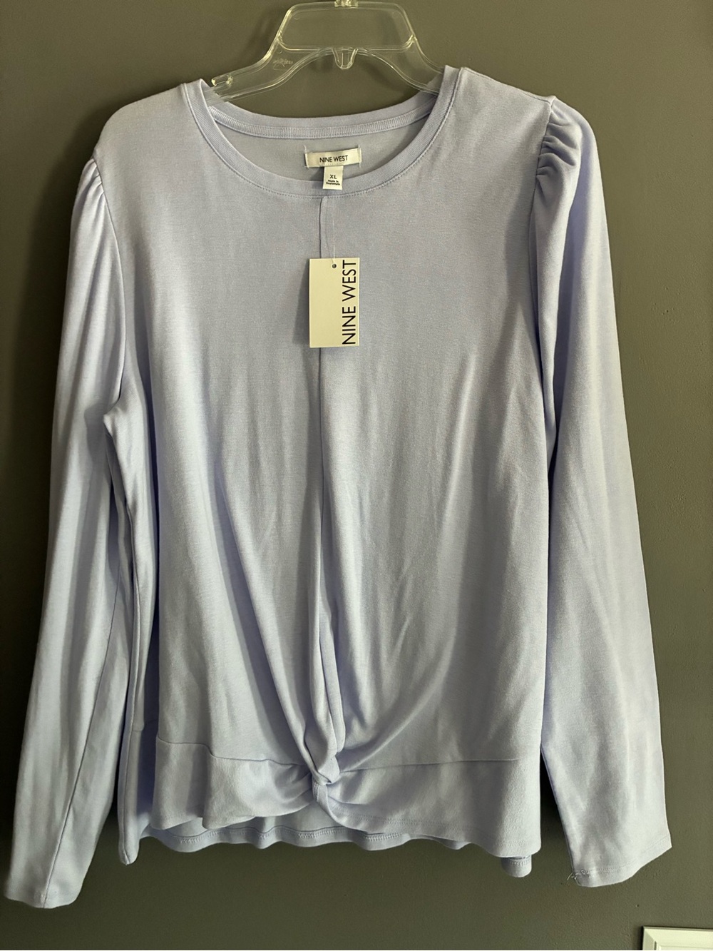 Nine West Light Blue Long-Sleeve Twist-Front Top NWT Size Xl